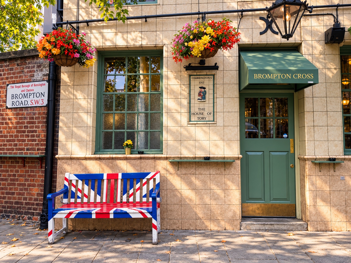 Union Jack bench outside the pub